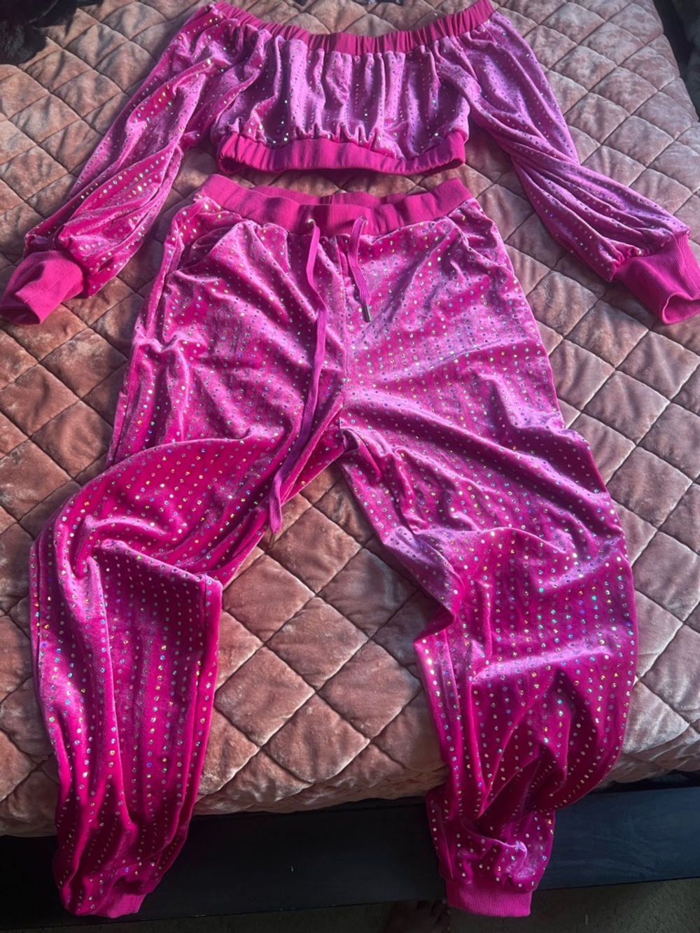 Hot Pink Embellished Velour Jogger Pants - Women's Track Pants